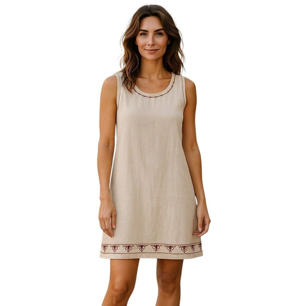Kiko Women’s Beings  Dress 100% Linen Round Neck  Size M  Brand New #933